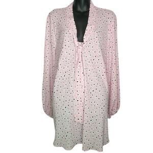 Kasper Blouse Women's 3X Pink Black White Tie Neck Long Sleeve